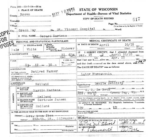 Gerard's Death Certificate