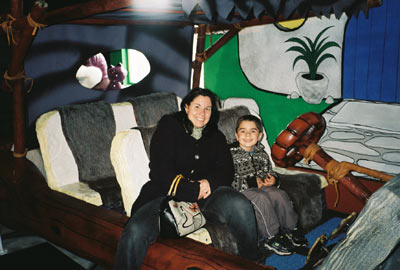 Jake and Mom in the Moive Flintstone Car